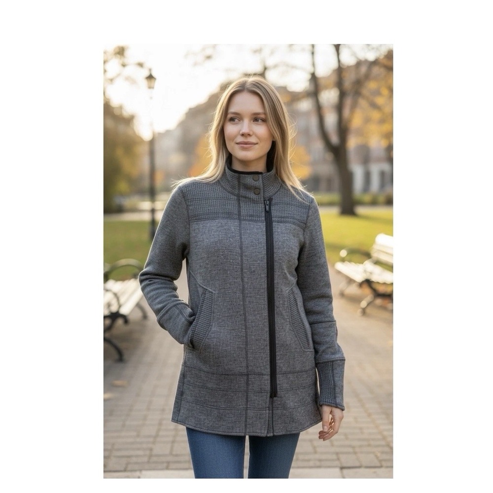 Title Nine Wool Blend Full Zip Jacket Women's M Gray Outdoor Travel Layer Moto